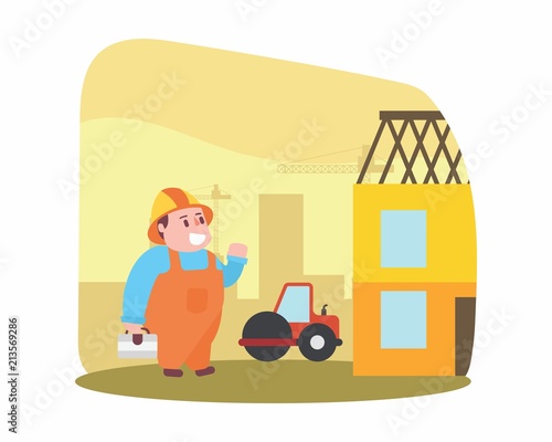 funny builder contractor handyman foreman engineer repairman labor workman worker construction site cartoon character