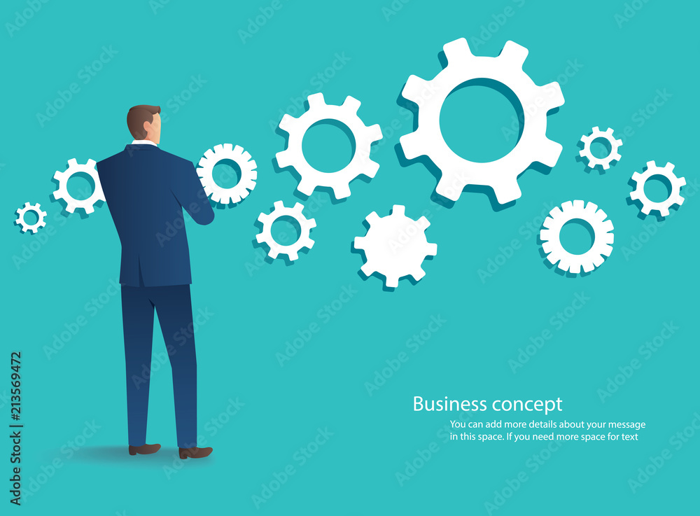 standing businessman with cogs wheel background , business concept of development vector illustration standing businessman with cogs wheel background , business concept of development vector illustration