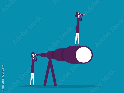 Business teamwork. Vector and illustration business concept, Telescope, Team, Working, Office people. photo