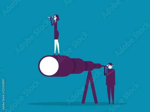 Business teamwork. Vector and illustration business concept, Telescope, Team, Working, Office people.