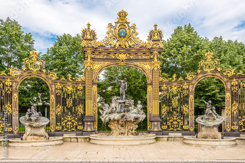 View at the Neptun Fountain at the Place of Stanislas in Nancy - France