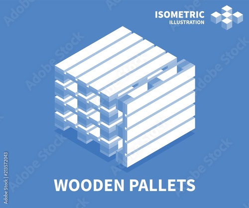 Wooden pallets icon. Isometric template for web design in flat 3D style. Vector illustration.