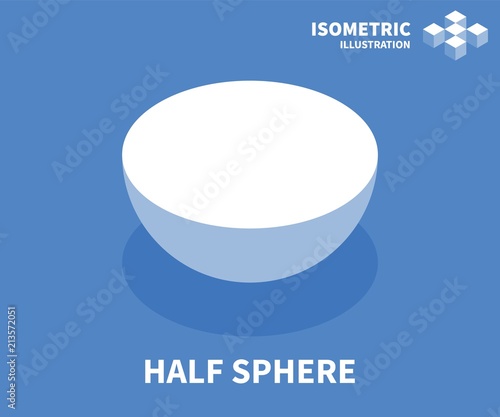 Half sphere icon. Isometric template for web design in flat 3D style. Vector illustration.