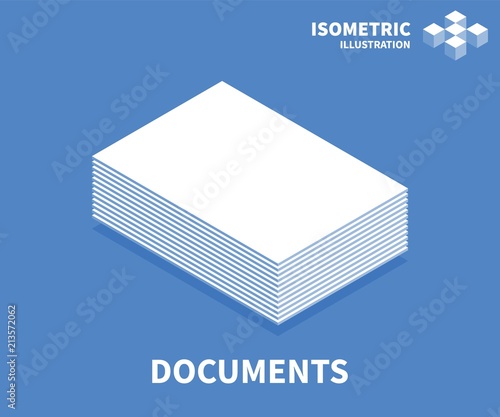 Documents icon. Isometric template for web design in flat 3D style. Vector illustration.