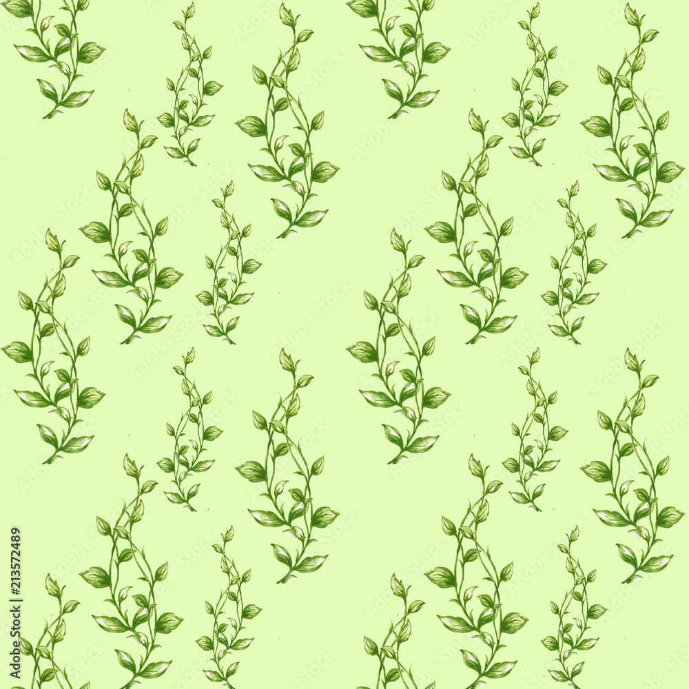 Watercolor seamless botanical leaves pattern