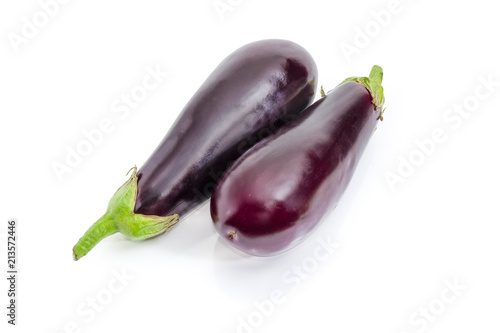 Purple eggplants on a white background