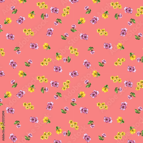 Seamless floral bouquet pattern with Flower pink and yellow
