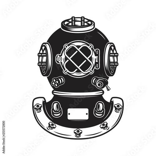 Retro style diver helmet isolated on white background. Design element for logo, label, sign, poster, menu.