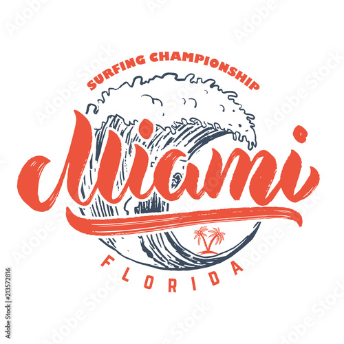 Miami. Poster template with lettering and palms.