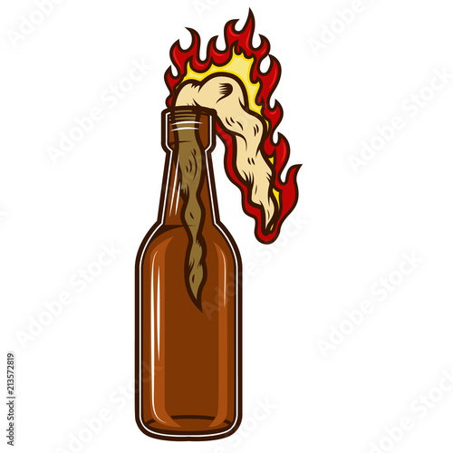Illustration of Molotov cocktail isolated on white background. Design element for logo, label, sign, poster, menu.