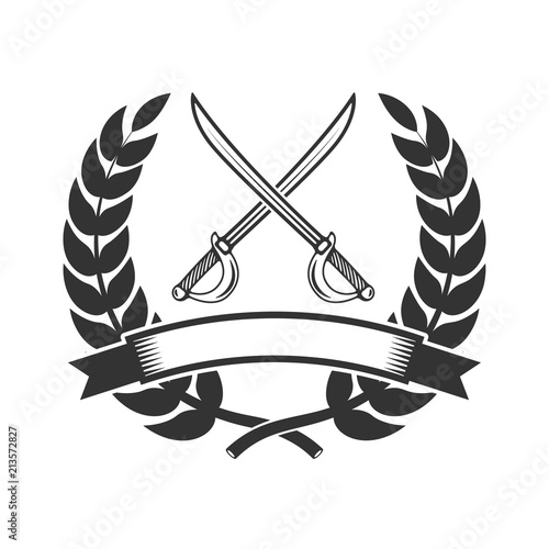Emblem template with sabers. Design element for logo, label, sign.