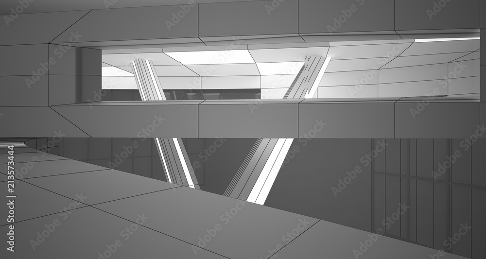 Obraz premium Abstract drawing white parametric interior. Polygon black drawing. 3D illustration and rendering.