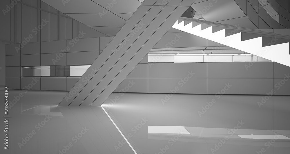 Abstract drawing white parametric interior. Polygon black drawing. 3D illustration and rendering. Abstract drawing white parametric interior. Polygon black drawing. 3D illustration and rendering.