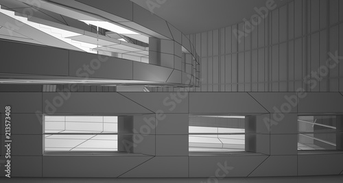 Abstract drawing white parametric interior. Polygon black drawing. 3D illustration and rendering.