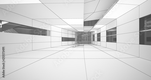 Abstract drawing white parametric interior. Polygon black drawing. 3D illustration and rendering.