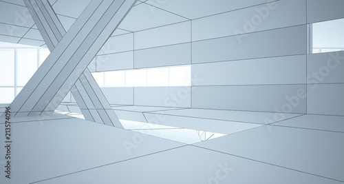 Abstract drawing white parametric interior. Polygon black drawing. 3D illustration and rendering.