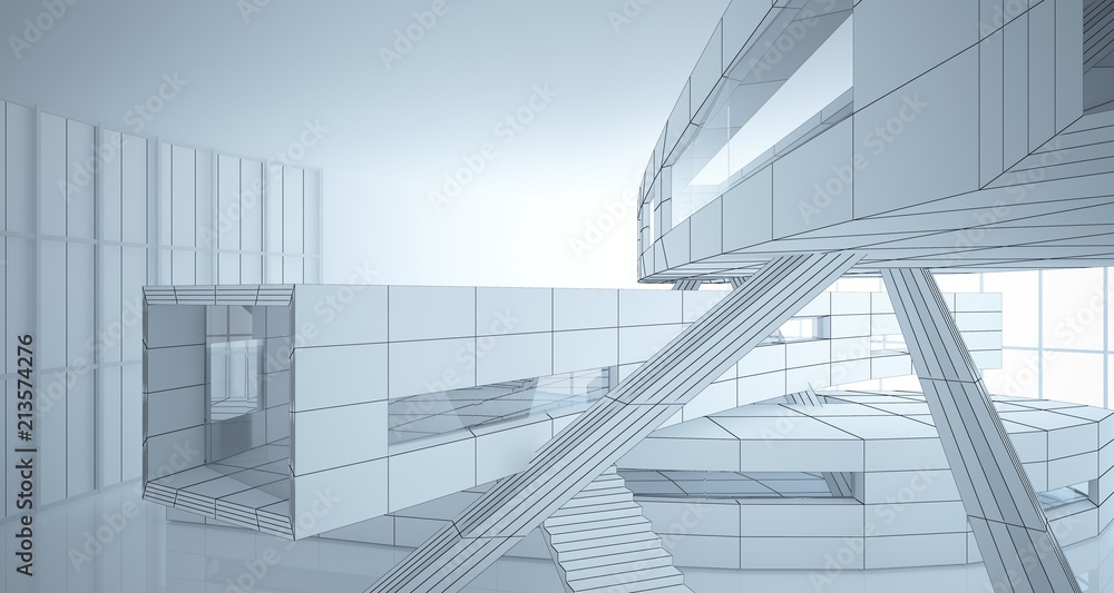 Obraz premium Abstract drawing white parametric interior. Polygon black drawing. 3D illustration and rendering.