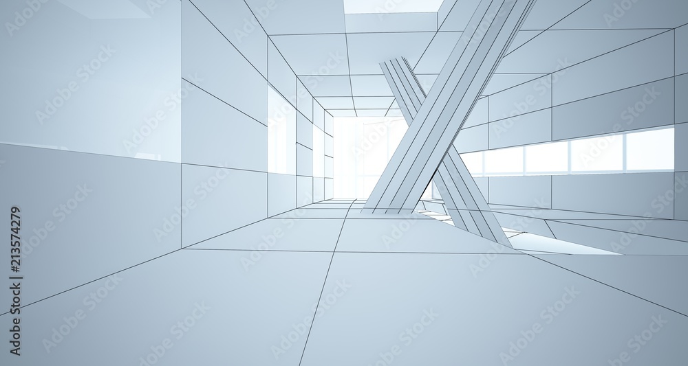 Obraz premium Abstract drawing white parametric interior. Polygon black drawing. 3D illustration and rendering.