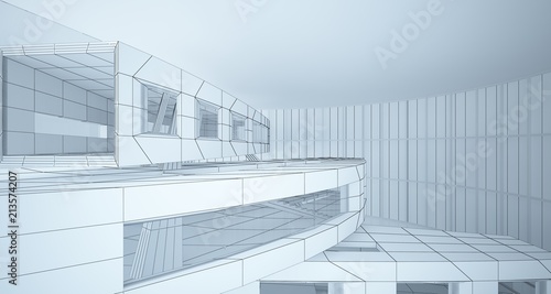 Abstract drawing white parametric interior. Polygon black drawing. 3D illustration and rendering.