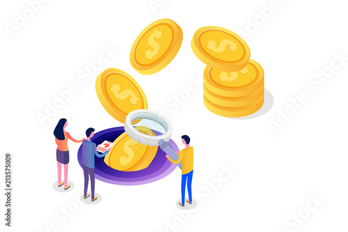 Financial administration, examiner, audit isometric concept with characters. Company tax and account.