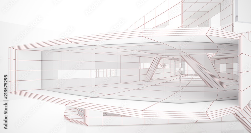 Obraz premium Abstract drawing white parametric interior. Polygon black drawing. 3D illustration and rendering.