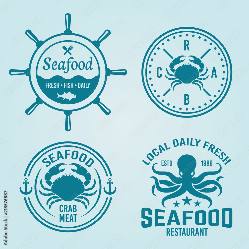 Obraz premium Seafood restaurant vector emblems or badges