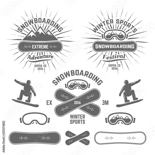 Snowboarding extreme winter sports vector emblems