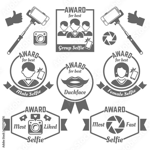 Selfie awards black labels, badges and emblems