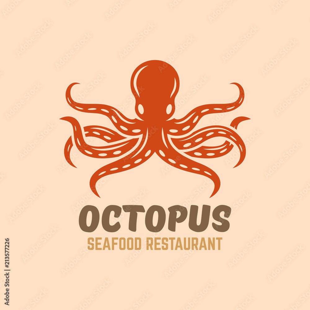 Fototapeta Octopus seafood restaurant menu vector logo
