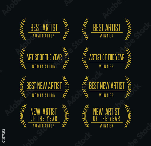 Music award best artist winner nomination. Laurel vector logo icon set
