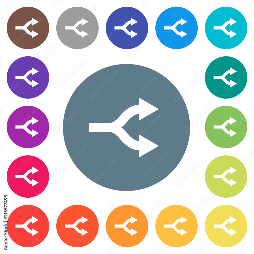 Split arrows flat white icons on round color backgrounds Split arrows flat white icons on round color backgrounds