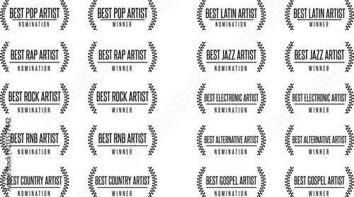 Music award best artist pop rock rap gospel country jazz winner nomination. Laurel vector logo icon set