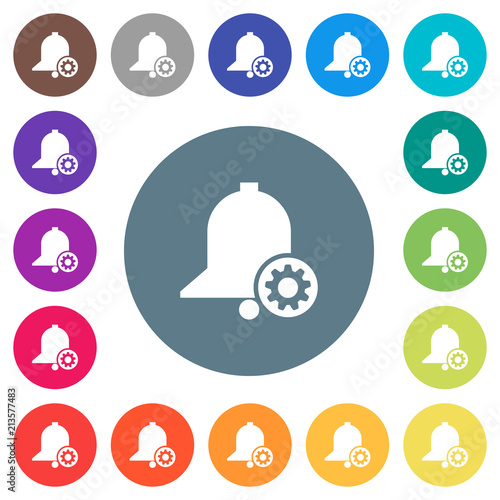 Reminder settings flat white icons on round color backgrounds