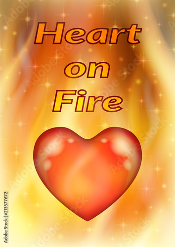 Valentine Holiday Illustration with Big Red Heart, Love Symbol on Fire Background. Eps10, Contains Transparencies. Vector