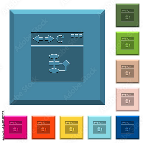 Browser flow chart engraved icons on edged square buttons photo