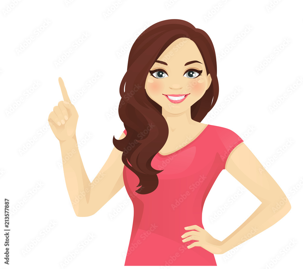 Smiling woman pointing up isolated vector illustration Smiling woman pointing up isolated vector illustration