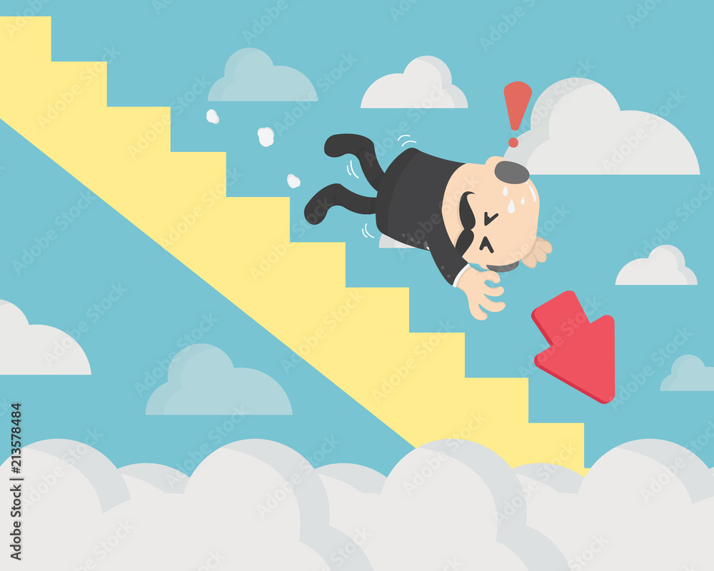Business concept Falling chart on the blue background. Elements are layered separately in vector file. Stock market is falling Business concept Falling chart on the blue background. Elements are layered separately in vector file. Stock market is falling