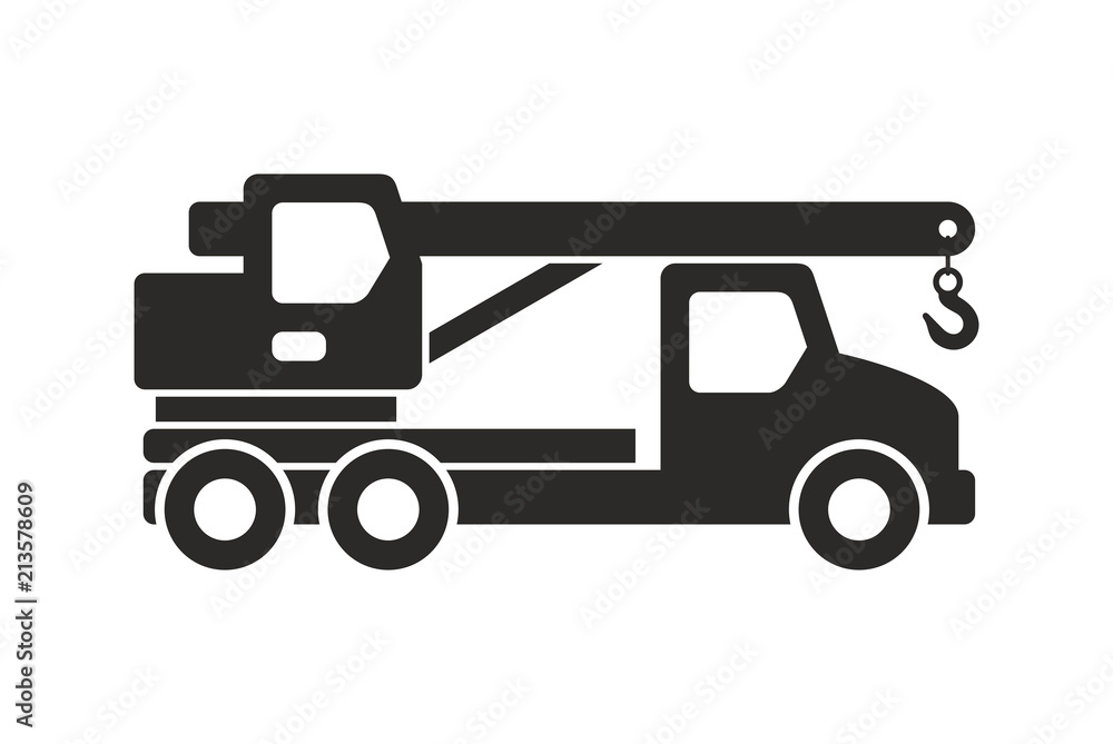 Truck crane icon, Monochrome style. isolated on white background