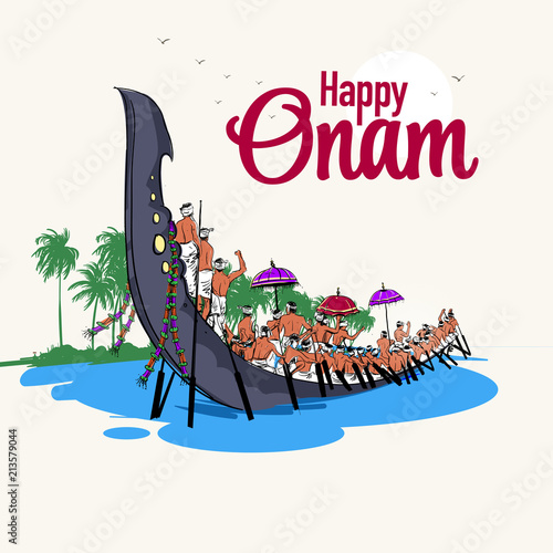 Onam South Indian Festival, Boat race, Vallam-kali kerala. Stock  Illustration | Adobe Stock