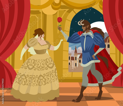 beauty woman and beast with flower