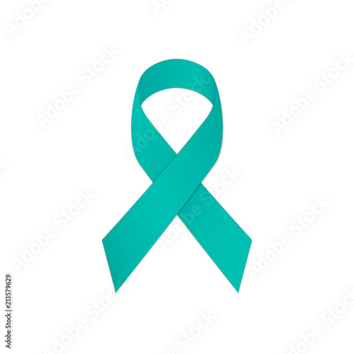 Teal ribbon awareness on a white background. Symbolic Post Traumatic Stress Disorder - PTSD.