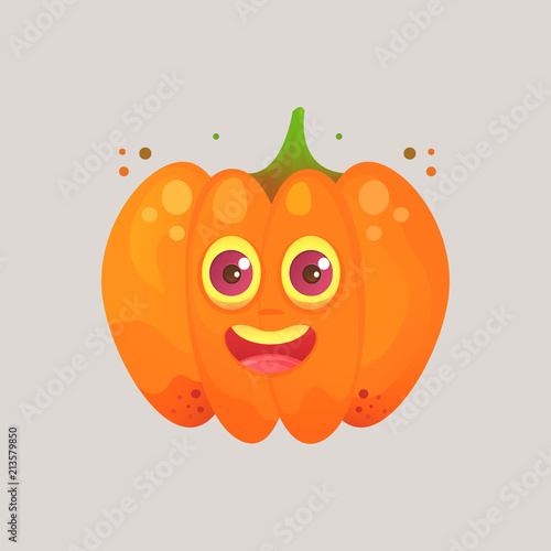 Character cartoon pumpkin. Emotional icon. Unexpected surprise, joy, surprised look. To the day of Halloween. Sticker for messengers and other communications. Cartoon style.