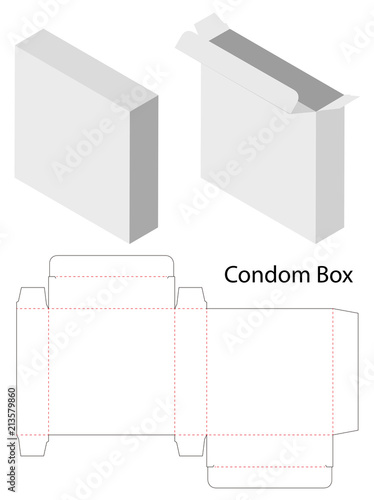 white condom box mockup with dieline template