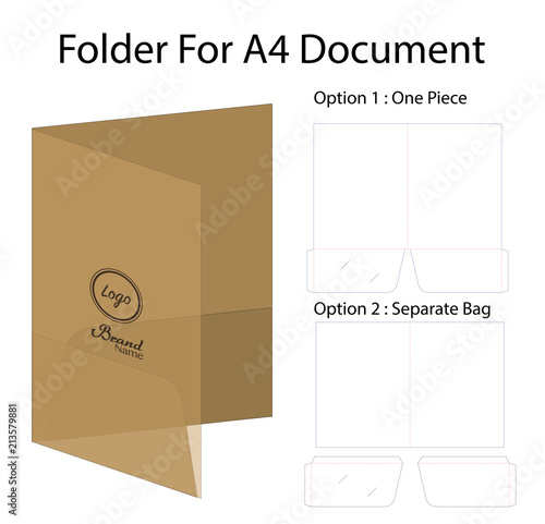 A4 document folder mockup with dieline