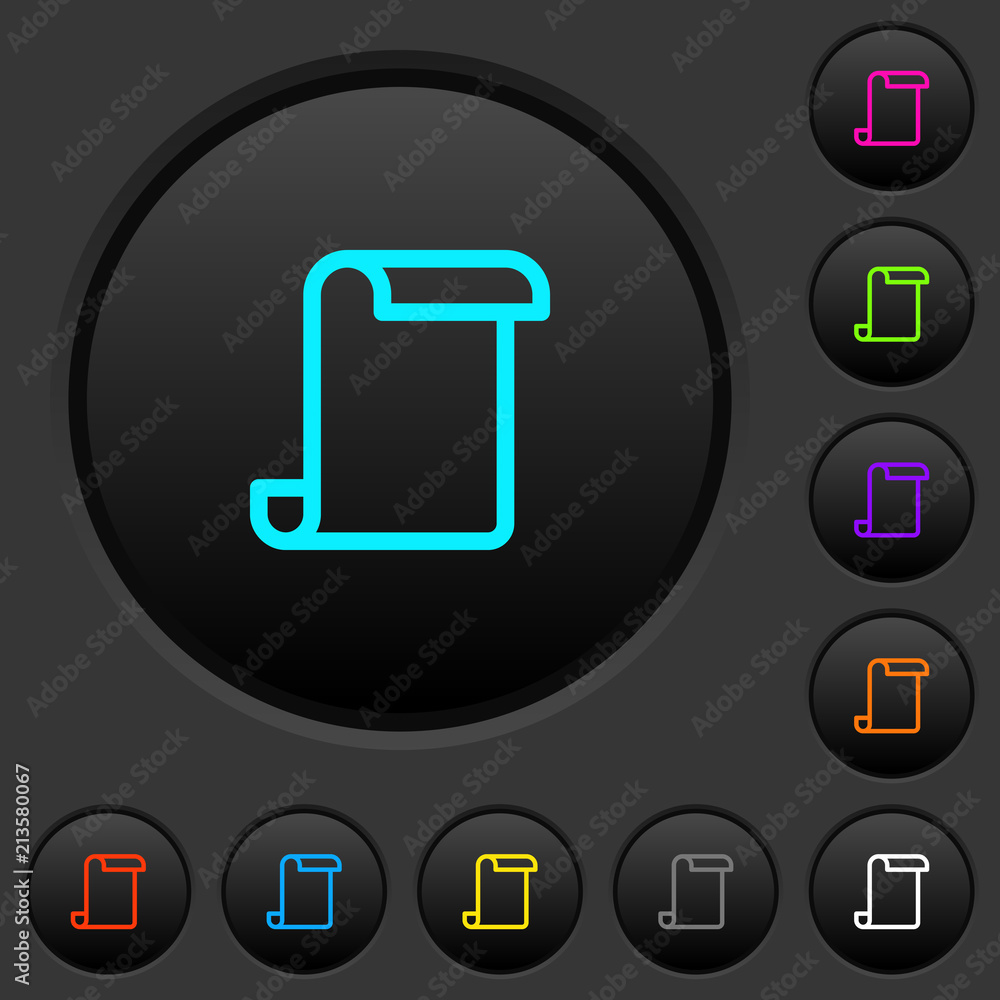 Blank paper scroll dark push buttons with color icons Blank paper scroll dark push buttons with color icons