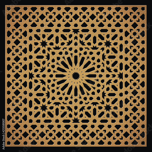 Laser cutting template. Decorative panel. Traditional oriental pattern.