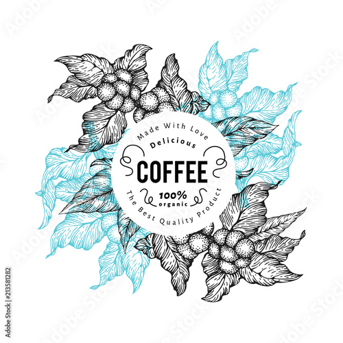 Coffee tree vector illustration. Vintage coffee background. Hand drawn engraved style illustration.