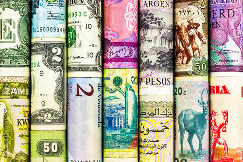 The most beautiful background with bank bills out of many countries.