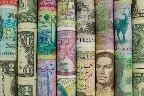 The most beautiful background with bank bills out of many countries.