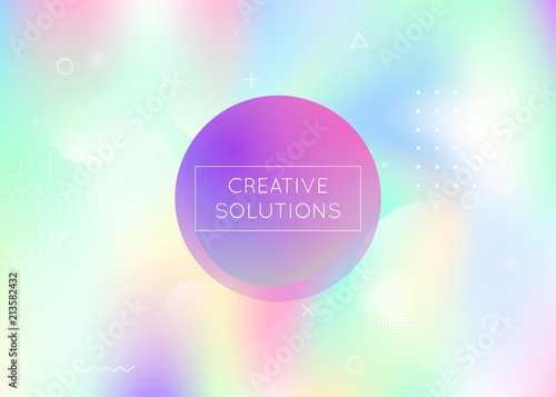 Fluid shapes background with liquid dynamic elements. Holographic bauhaus gradient with memphis. Graphic template for placard  presentation  banner  brochure. Iridescent fluid shapes background.